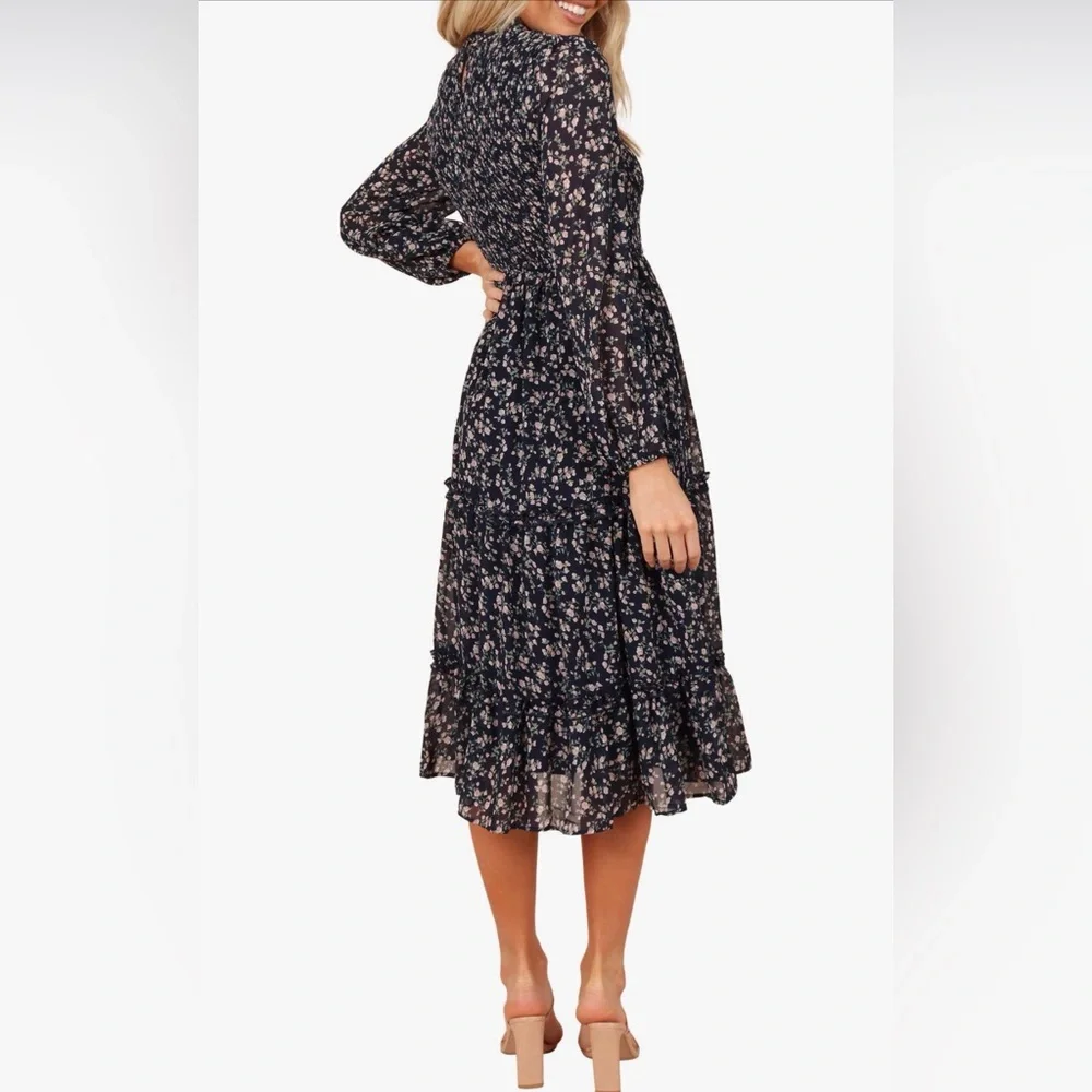 Petal & Pup Edwina Floral Long Sleeve Tiered Midi Dress Medium - Picture 2 of 4